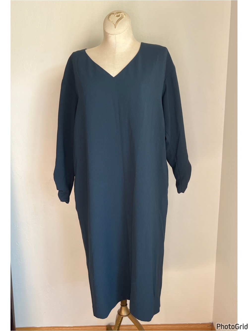 Lafayette 148 Teal V Neck Shift Dress Small Workwear Classic